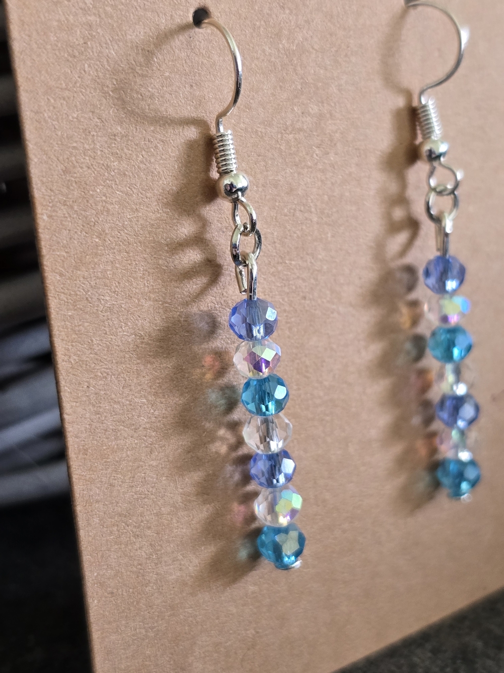 NWT Handmade Crystal Drop Dangle Earrings - Blue and Clear Beads